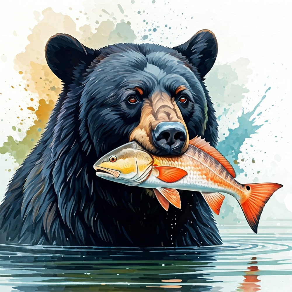 Painted black bear with a redfish